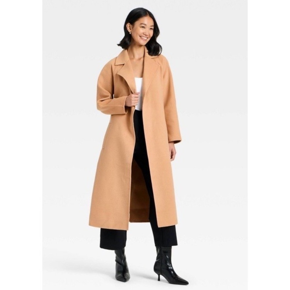 Target A New Day Women's Double Faced Wrap Coat, Tie Front, Camel Tan Brown - Picture 3 of 4